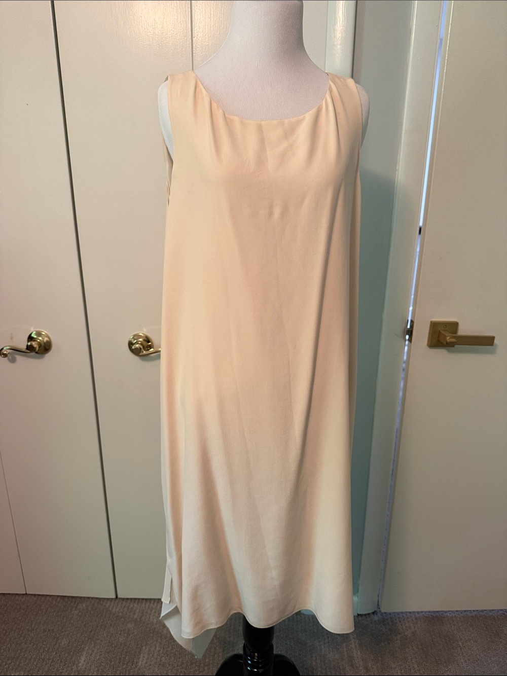 Eileen Fisher Cream Asymmetrical Hem Sleeveless Dress
